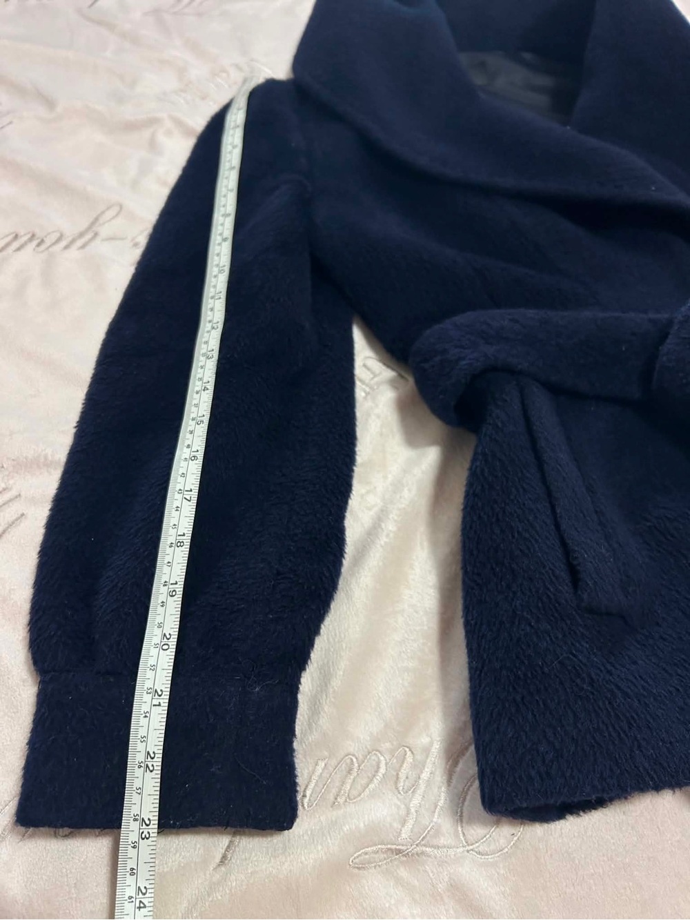 JIGOTT Korean Wool Alpaca Belted Jacket Coat Navy Blue Size 55 XS - Picture 10 of 12